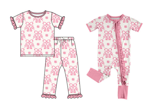 Baby Girl Short Sleeves Easter Rabbits Bows Sibling Romper Clothes Set ( Moq 5 Each Design ) 12.7