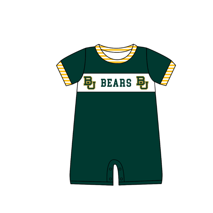 ( Moq 5 Each Style ) Baby Boys Girls Short Sleeves Team Sibling Green Romper Dress Set
