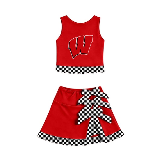 ( Moq 5 ) Baby Girls Kids Sleeveless Vest Bows Skirt Shorts Team Set Cheer Clothes