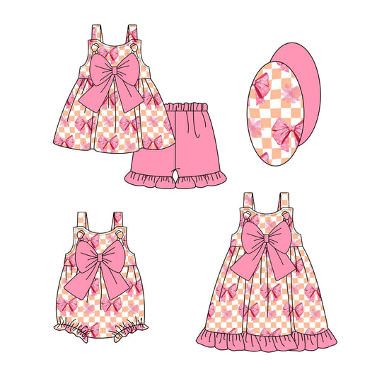 Baby Girl Straps Bows Flower Checked Sibling Romper Dress Set ( Moq 5 Each Style ) 3.3