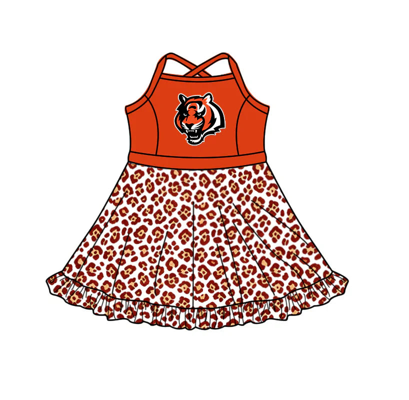 ( Moq 5 ) Sibling Baby Girls Kids Tiger Leopard Built-in Shorts Team Ruffle Dress Clothes
