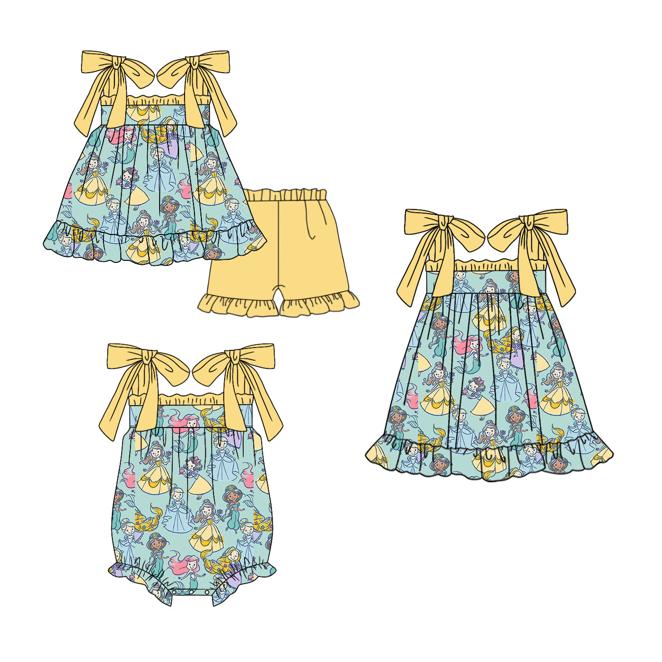 Baby Girl Princess Summer Sibling Romper Dress Clothes Set ( Moq 5 Each Design )