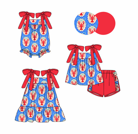 ( Moq 5 Each Style ) Sibling Baby Girls Kids Crawfish Bows Romper Dress Set Summer Clothes