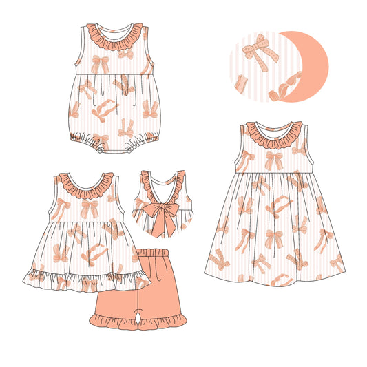 Baby Girl Sleeveless Stripes Bows Sibling Romper Dress Set ( Moq 5 Each Style ) 3.19