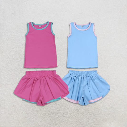 Sibling Baby Girls Kids Sleeveless Shirts Ruffle Shorts Yoga Active Sets Summer Clothes RTS