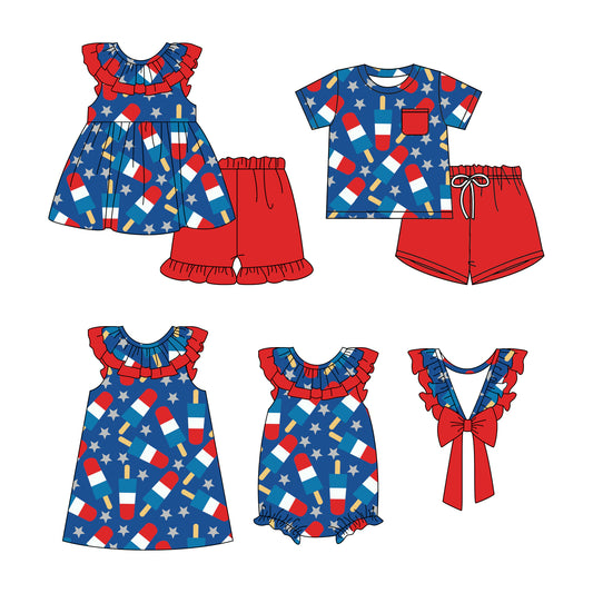 Baby Boy Girl Popsicles July 4th Sibling Dress Romper Clothes Set ( Moq 5 Each style ) 11.28
