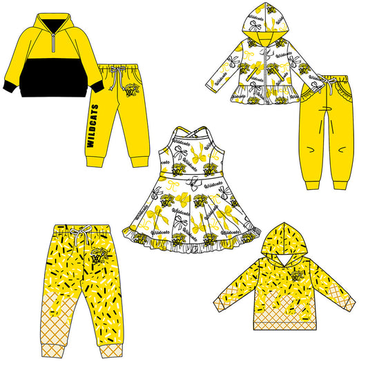 ( Moq 5 each style ) Baby Boy Girl Team Sibling Shirt Yellow Bows Cheer Dress Set 8.16