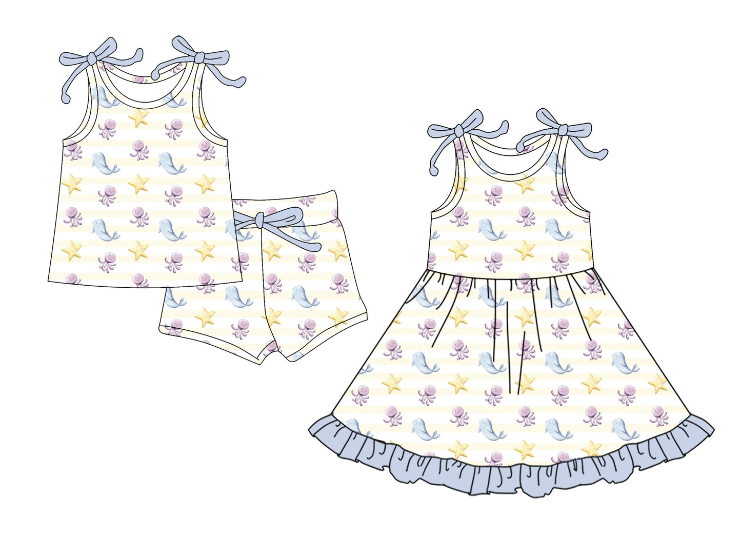 ( Moq 5 Each Style ) Baby Girls Kids Bows Sleeveless Sibling Summer Dress Set
