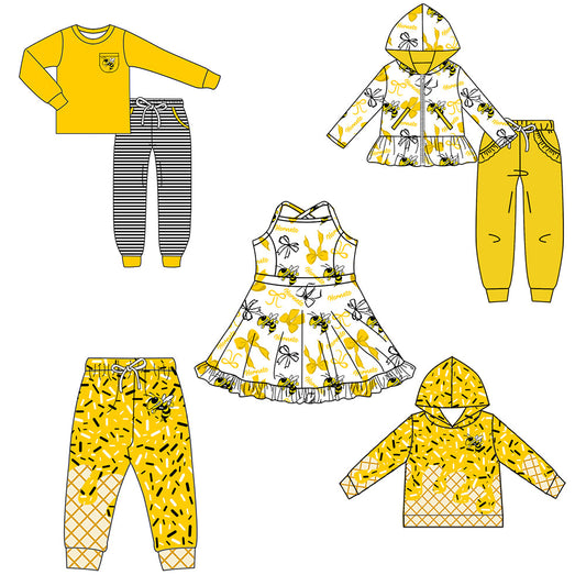 ( Moq 5 each style ) Baby Boy Girl Team Cheer Sibling Shirt Bee Bows Dress Set 8.14