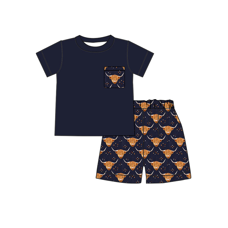 Promotion Baby Boy Western Cow Pocket Shorts Outfit