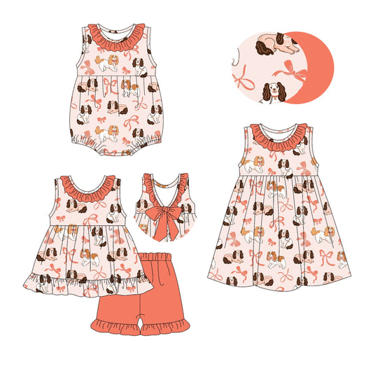 Baby Girl Sleeveless Dogs Bows Ruffle Sibling Romper Dress Set ( Moq 5 Each Style ) 3.4