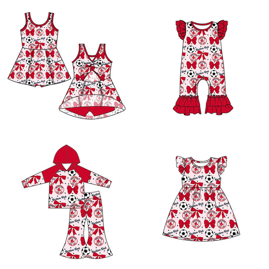 ( Moq 5 each style ) Baby Girl Toddler Team Stars Bows Soccer Sibling Romper Dress Set 6.14