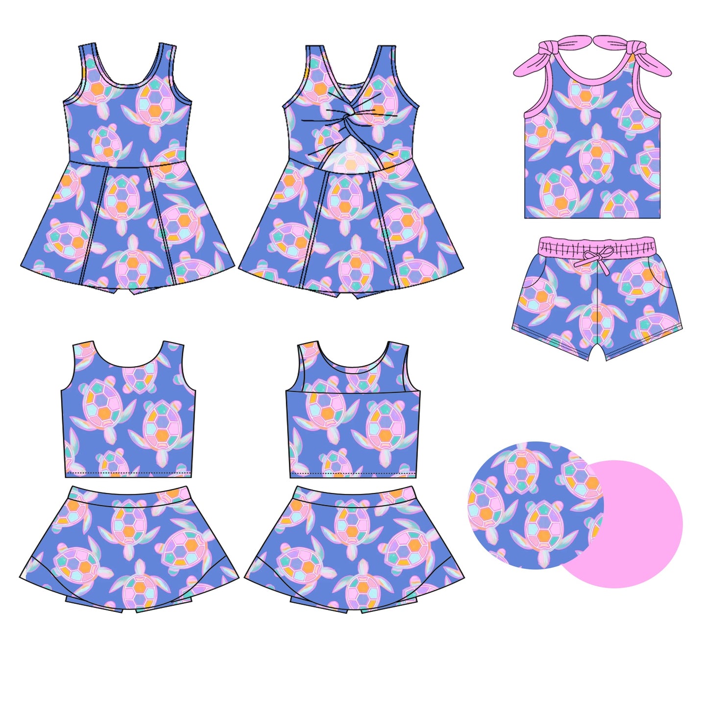 Baby Girl Sleeveless Turtle Sibling Dress Set ( Moq 5 Each Style ) 3.31