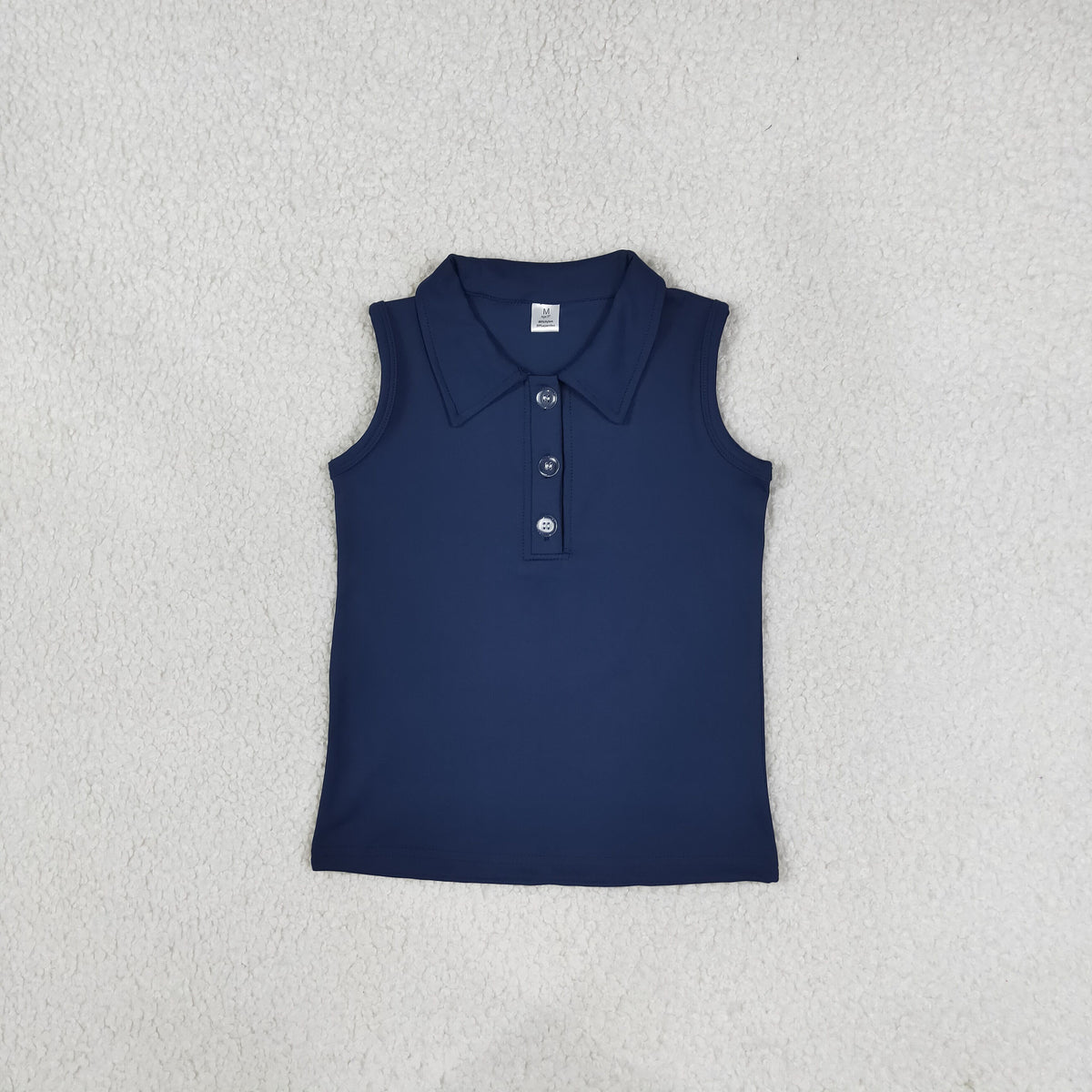 Baby Girl Toddler Sleeveless Yoga Active Navy Blue Buttons Shirt RTS