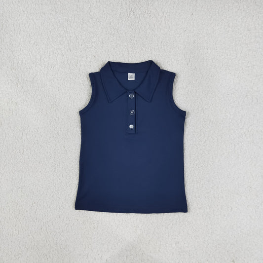 Baby Girl Toddler Sleeveless Yoga Active Navy Blue Buttons Shirt RTS