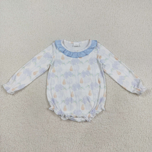 Baby Girl Long Sleeves Pumpkin Blue Bows Ruffle Bubble Fall Romper RTS