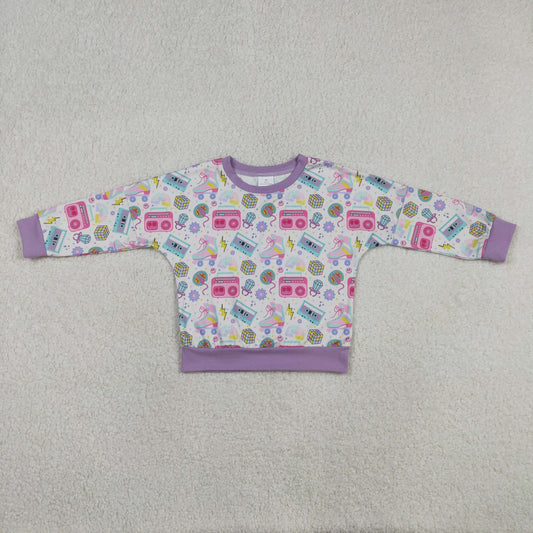Baby Girls Kids Long Sleeves Music Flower Smile Purple Shirt Tops RTS