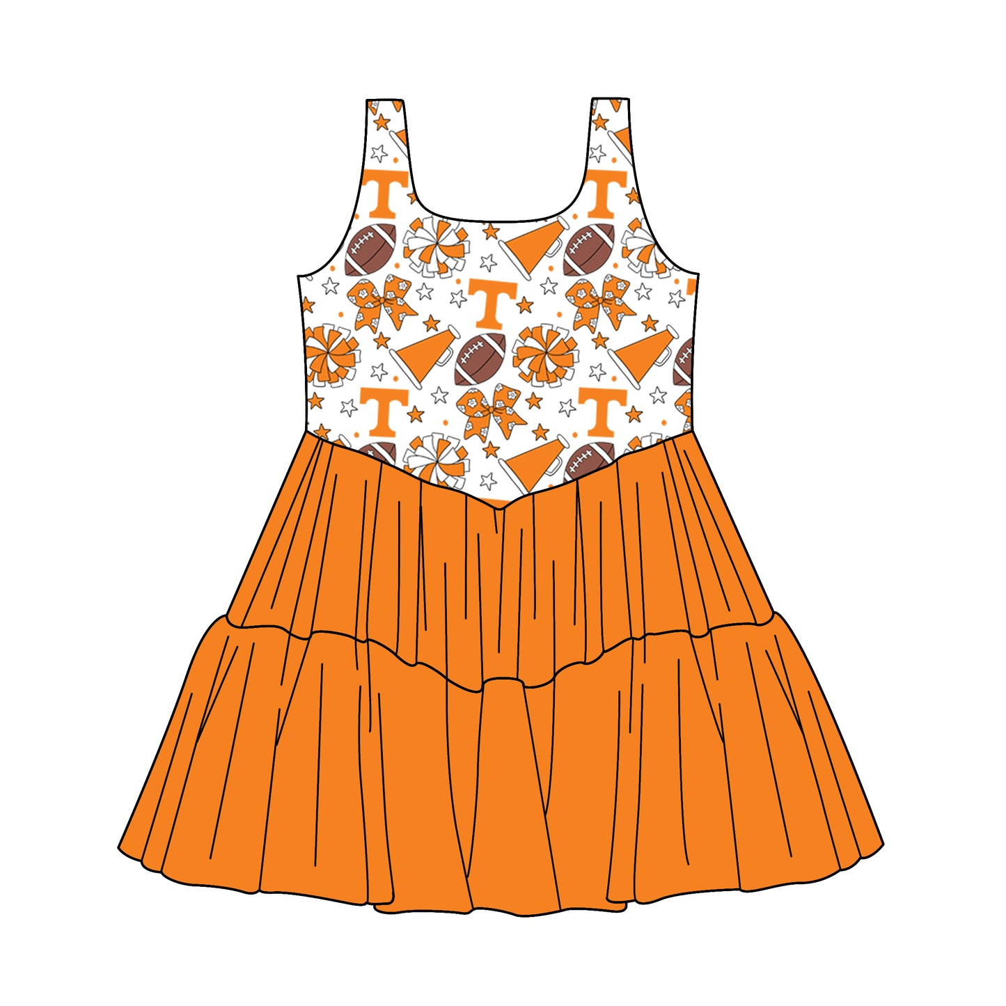 ( Moq 5 ) Baby Girls Toddler Orange Bows Cheer Football Ruffle Dress Team Clothes