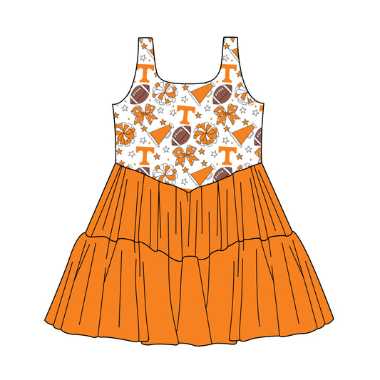( Moq 5 ) Baby Girls Toddler Orange Bows Cheer Football Ruffle Dress Team Clothes