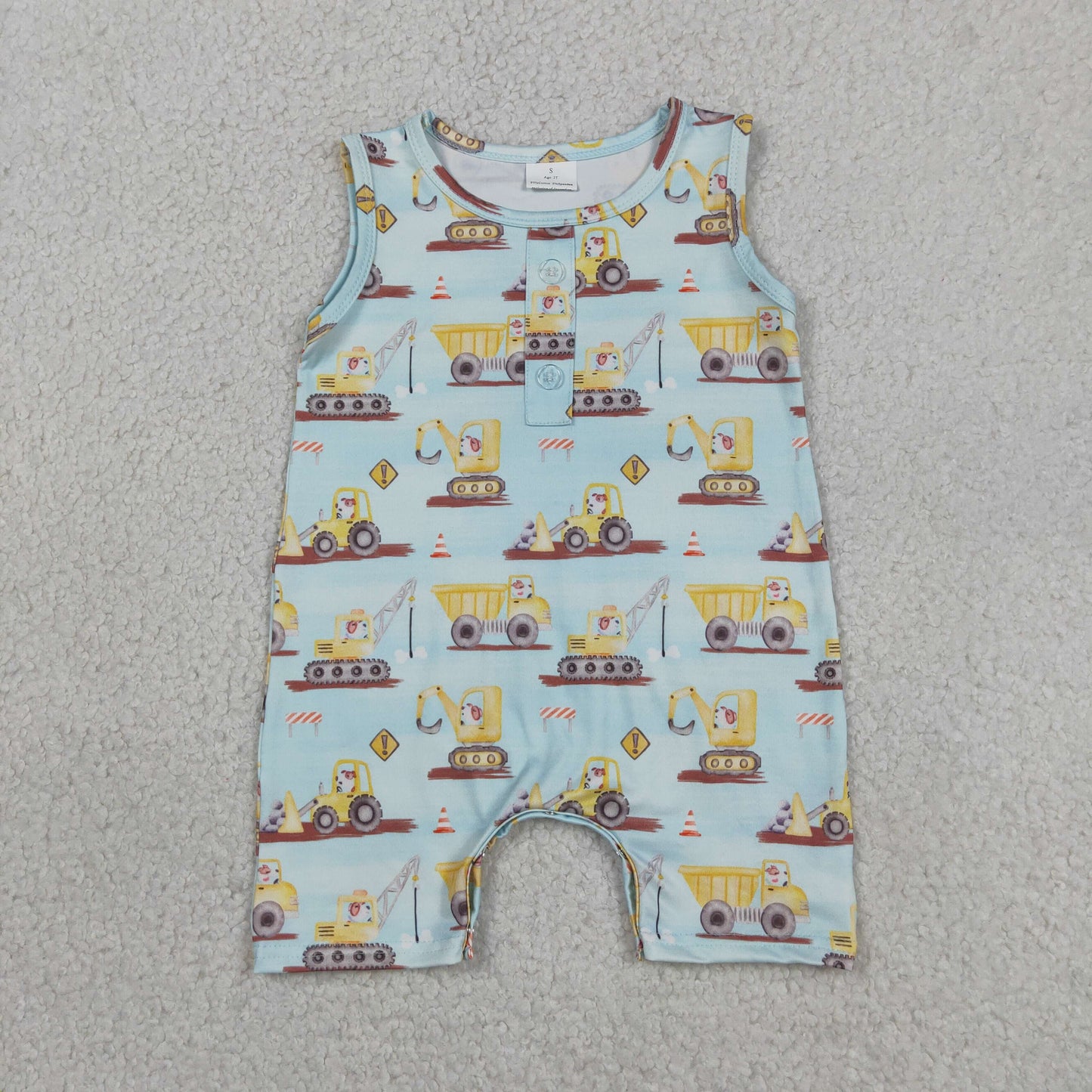 Baby Boys Kids Sleeveless Construction Trucks Summer Romper RTS