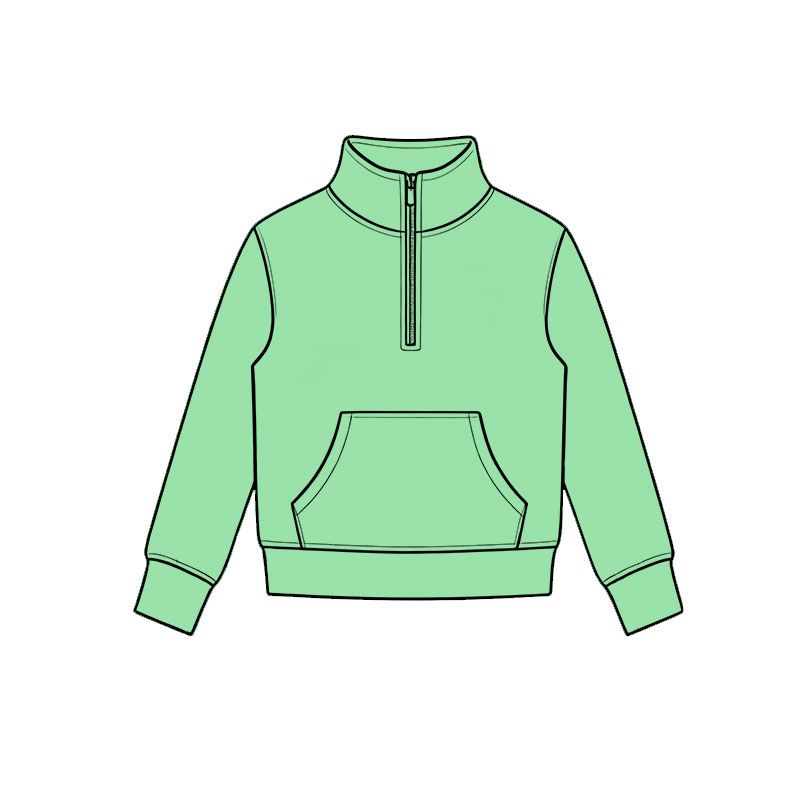 ( Moq 5 ) Preorder Baby Girls Kids Green Long Sleeves Pocket Zipper Pullover Yoga Active Shirt