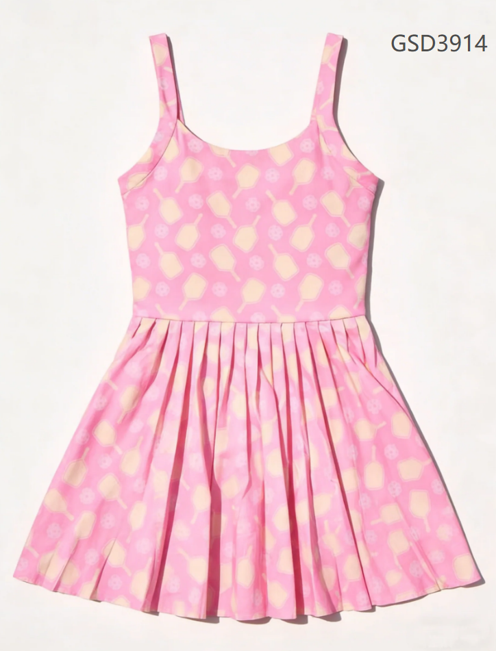 ( Moq 5 ) Preorder Baby Girls Kids Sleeveless Tennis Knee Length Yoga Active Pink Dress