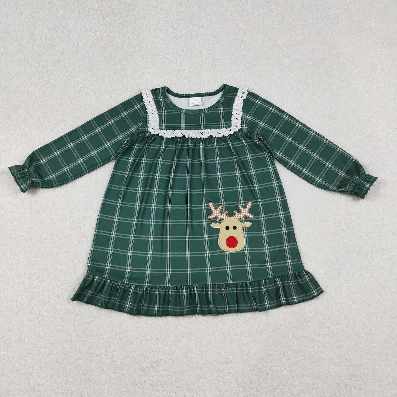 Sibling Boys Girls Adult Women Christmas Embroidery Deer Green Plaid Dress Pajamas Shirt Set RTS