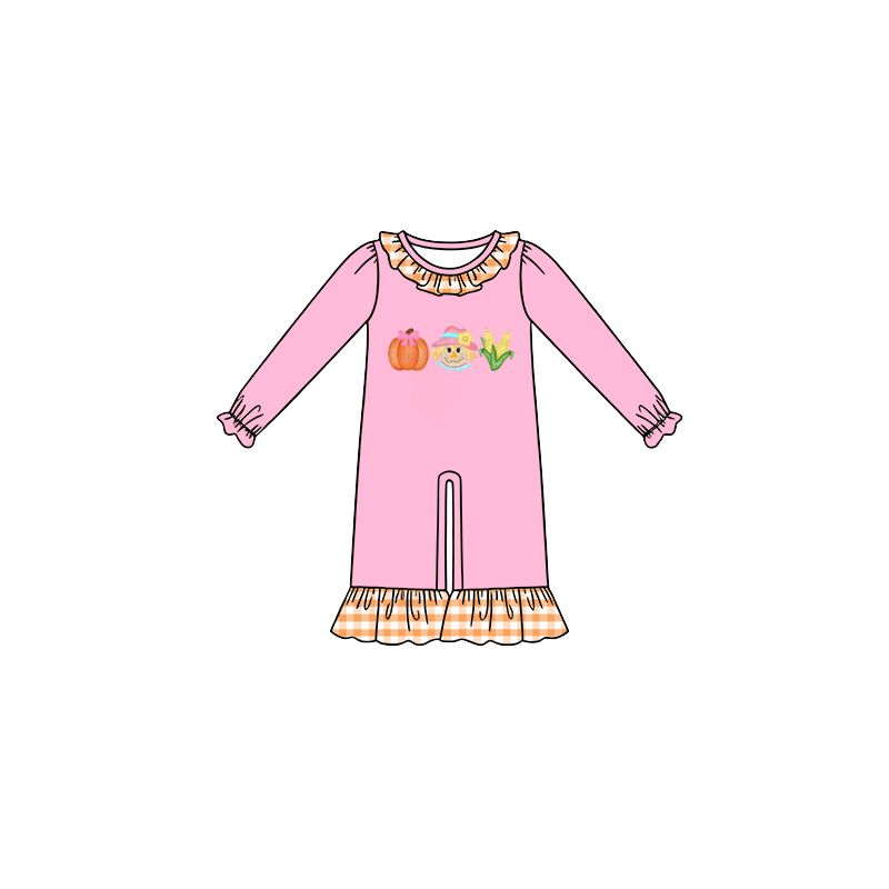 ( Moq 5 ) Preorder Baby Girl Infant Long Sleeves Pumpkins Thanksgiving Pink Romper Clothes
