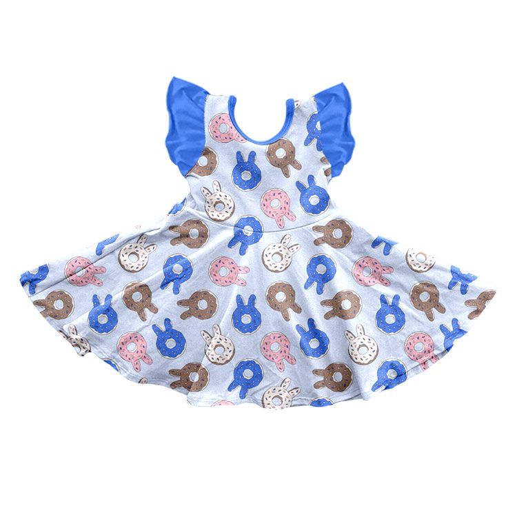 ( Moq 5 ) Preorder Baby Girls Kids Short Sleeves Donuts Rabbits Easter Dress Clothes