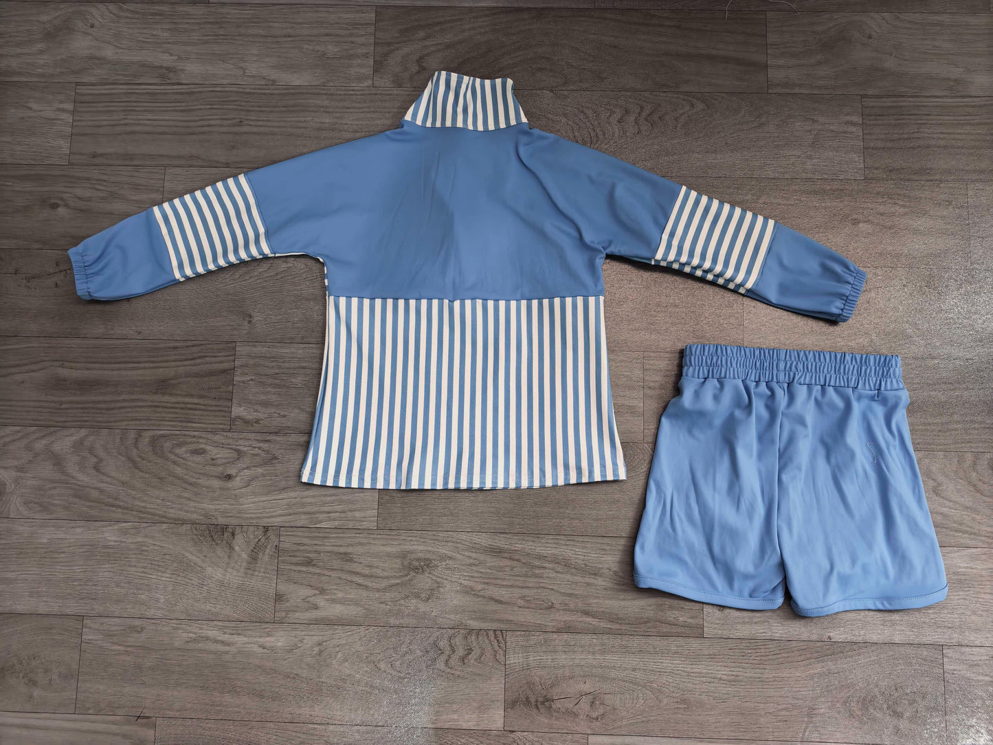 ( No moq ) Preorder Baby Girls Kids Duck Blue Stripes Zipper Pullover Shorts Yoga Active Set Clothes