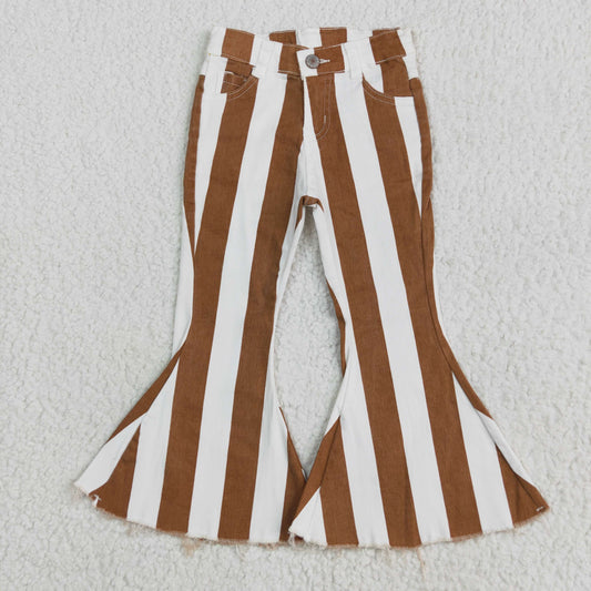 Baby Girl Brown Stripes Denim Bell Bottom Pants Jeans RTS