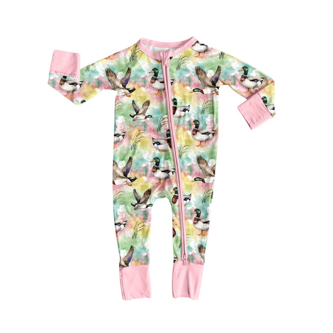 ( Moq 5 ) Preorder Baby Girls Kids Long Sleeves Ducks Zipper Footie Romper Clothes