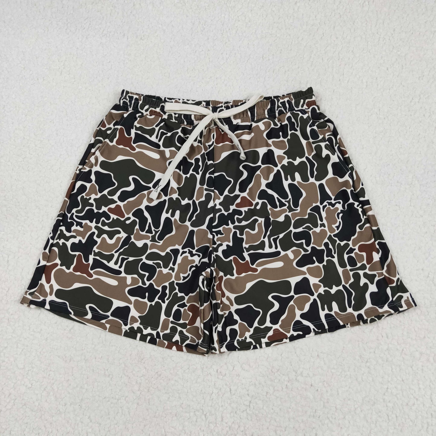 Adult Men Dark Brown Camo Swim Trunks Shorts