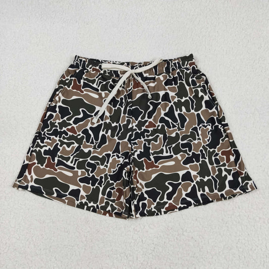Adult Men Dark Brown Camo Swim Trunks Shorts