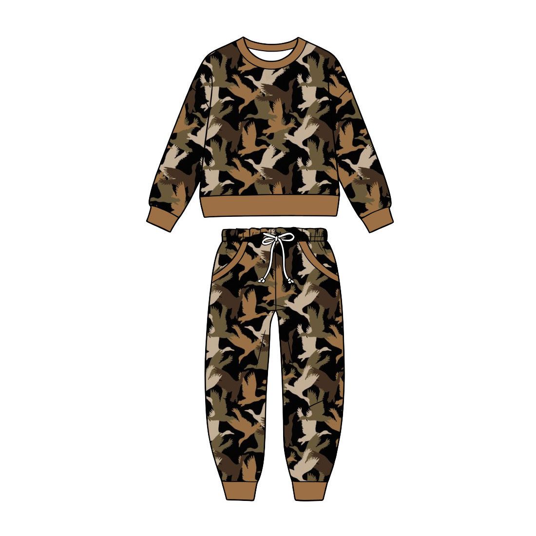 ( Moq 5 ) Preorder Baby Boys Kids Long Sleeves Ducks Shirt Pockets Pants Set Clothes
