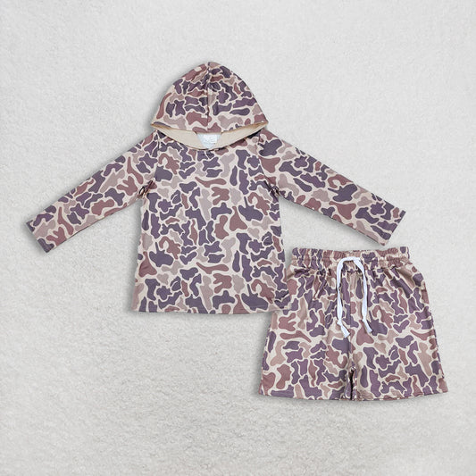Baby Kids Boys Long Sleeves Southern Camo Print Hoodie Shirt Pockets Shorts Hunting Set RTS
