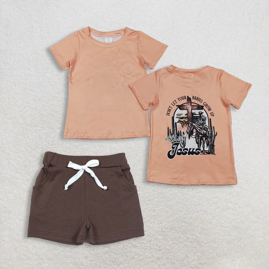 Baby Boys Kids Short Sleeves Shirt Brown Shorts Summer Clothes Set RTS