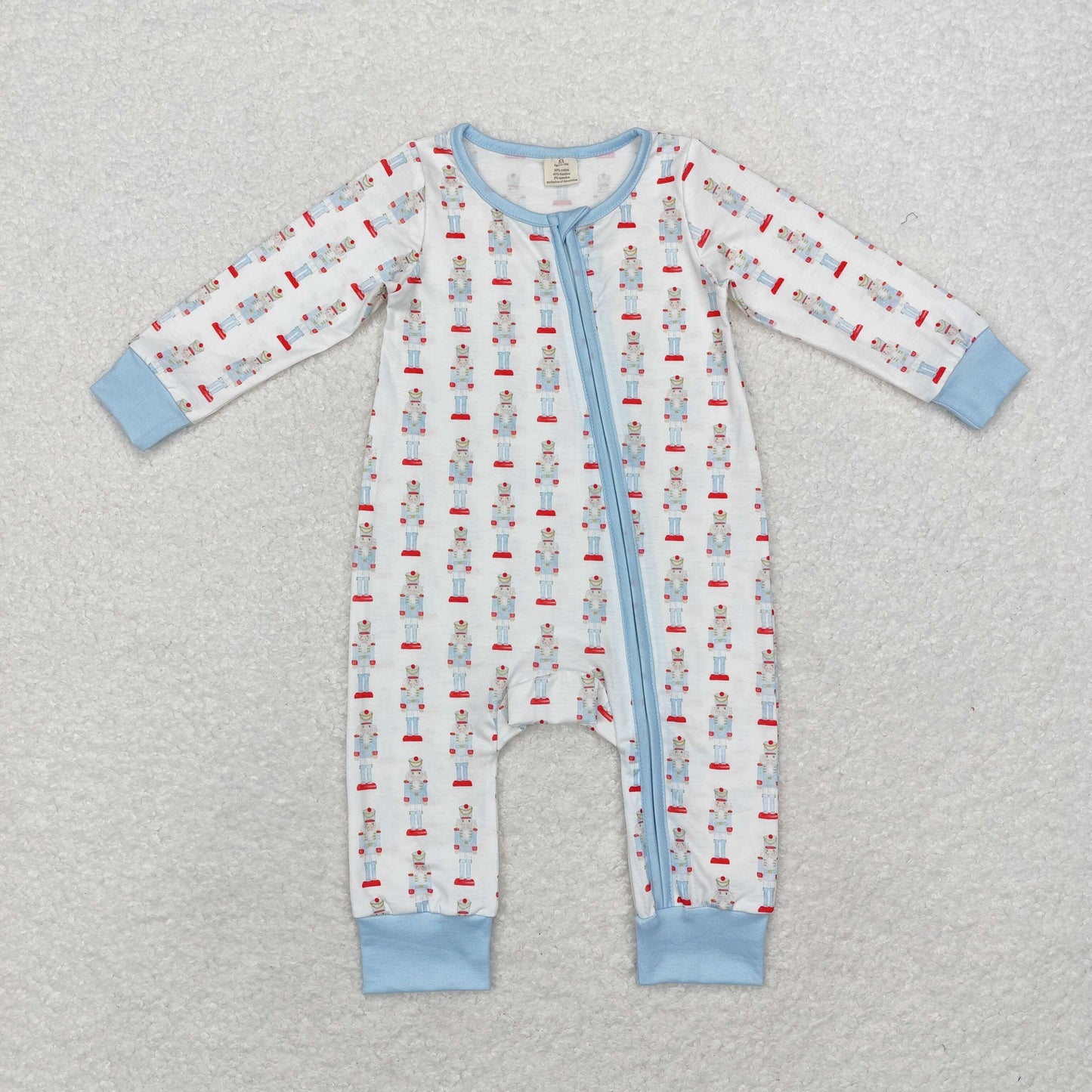 Baby Boy Long Sleeves Christmas Soldier Zipper Blue Bamboo Romper