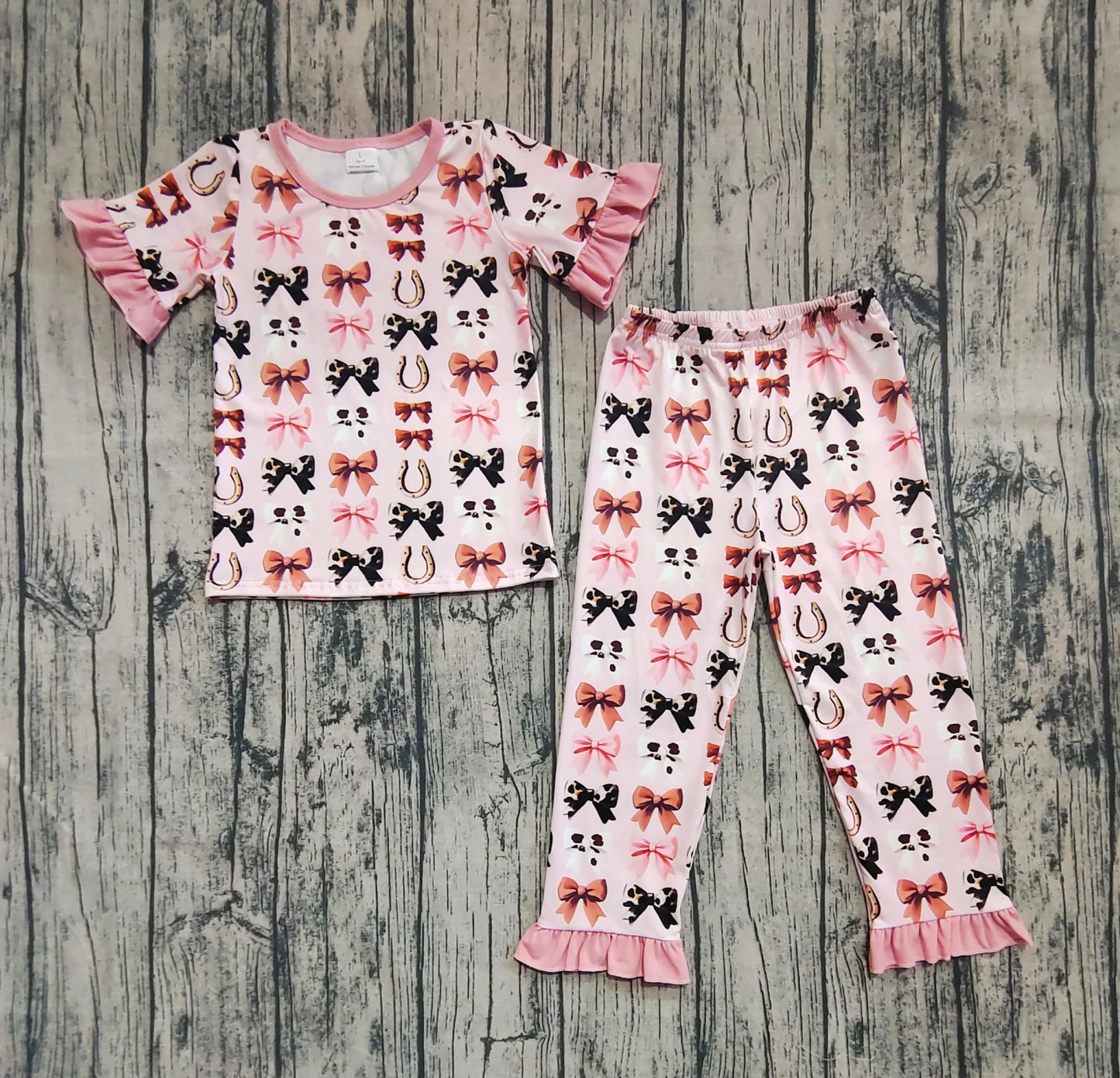 Baby Girl Short Sleeves Western Bows Shirt Pants Pajamas Set RTS