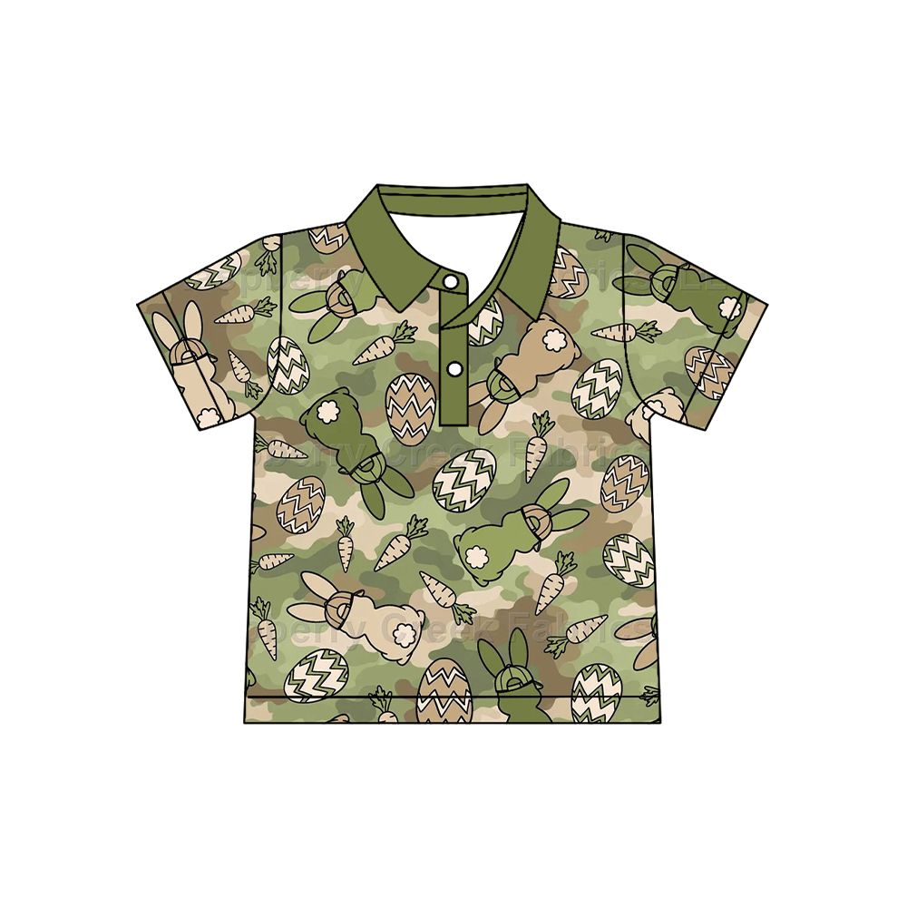 ( Moq 5 ) Preorder Toddler Kids Rabbits Eggs Buttons Camo Shirt Tops Easter Clothes