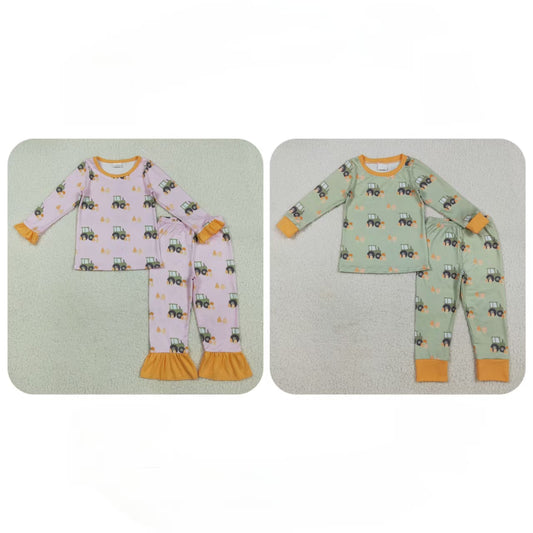 Baby Boy Girl Long Sleeves Pumpkins Tractors Shirt Pants Sibling Fall Pajamas Set RTS