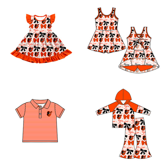 ( Moq 5 each style ) Baby Boy Girl Toddler Team Bows Orange Sibling Shirt Dress Set 6.17
