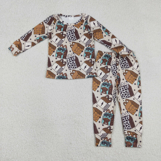 Baby Boys Long Sleeves Cow Print Shirt Pants Western Pajamas Set RTS