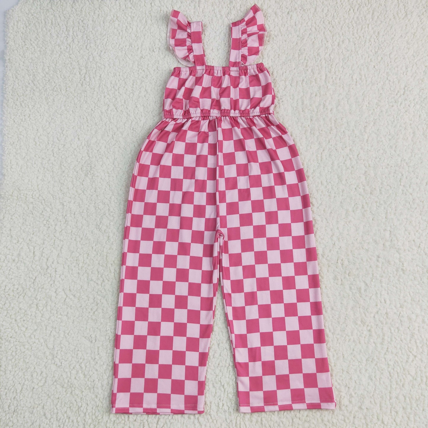 Baby Girl Short Sleeves Pink Checked Pants Jumpsuit RTS