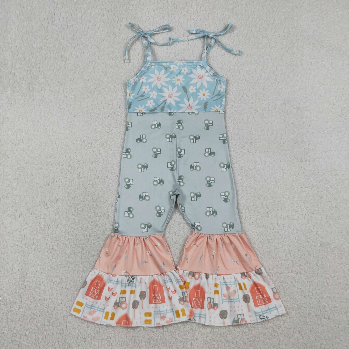 Sibling Baby Girls Toddler Straps Flower Trucks Farm Bell Pants Jumpsuits RTS