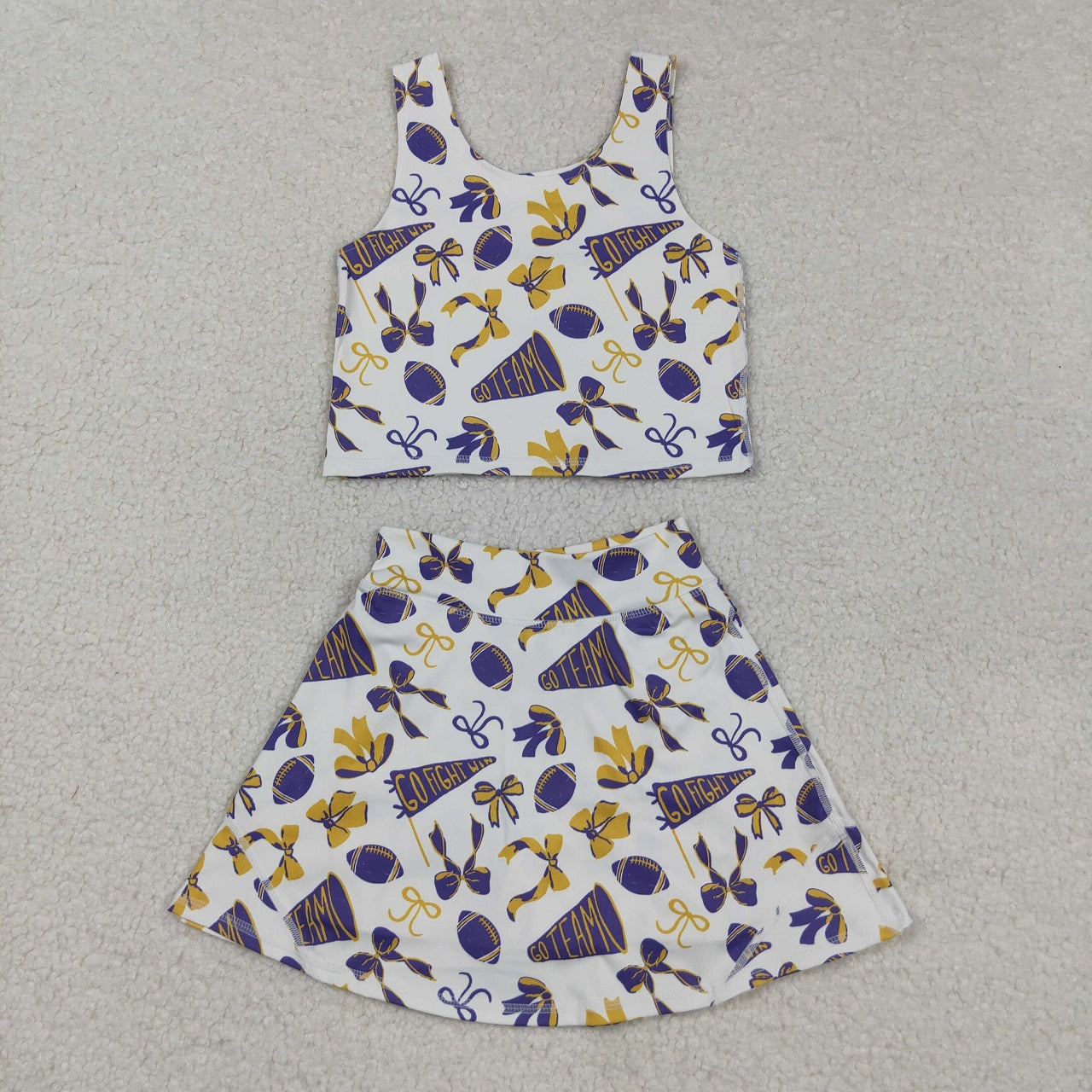 Sibling Girl Kids Cheer Purple Bows Football Team Zipper Romper Dress Set RTS