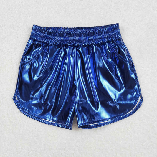 Baby Girl Blue Pocket Leather Elastic Bottom Shorts RTS