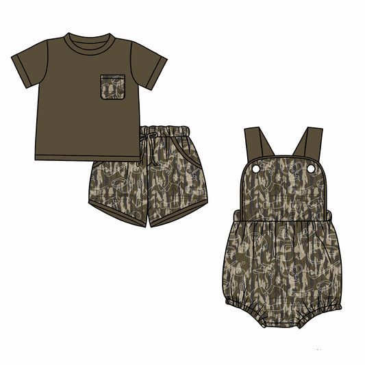 ( Moq 5 Each Style ) Sibling Baby Boys Kids Shirt Pockets Shorts Camo Golf Set Romper