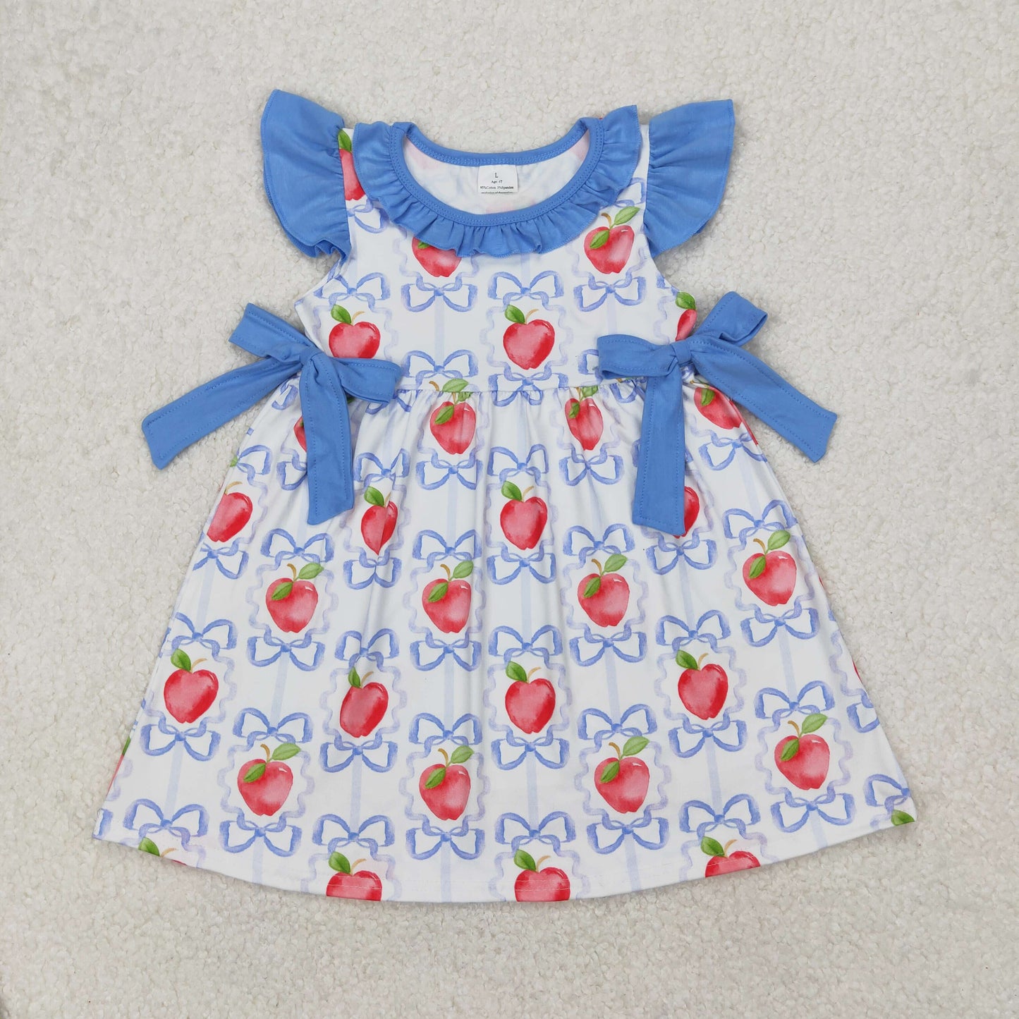 Baby Girl Back To School Apple Bows Knee Length Dress RTS