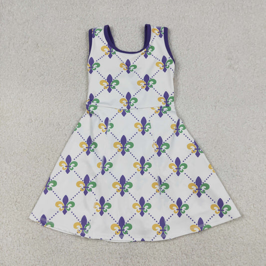 Baby Girls Sleeveless Mardi Gras Anchors Yoga Shorts Knee Length Dress RTS